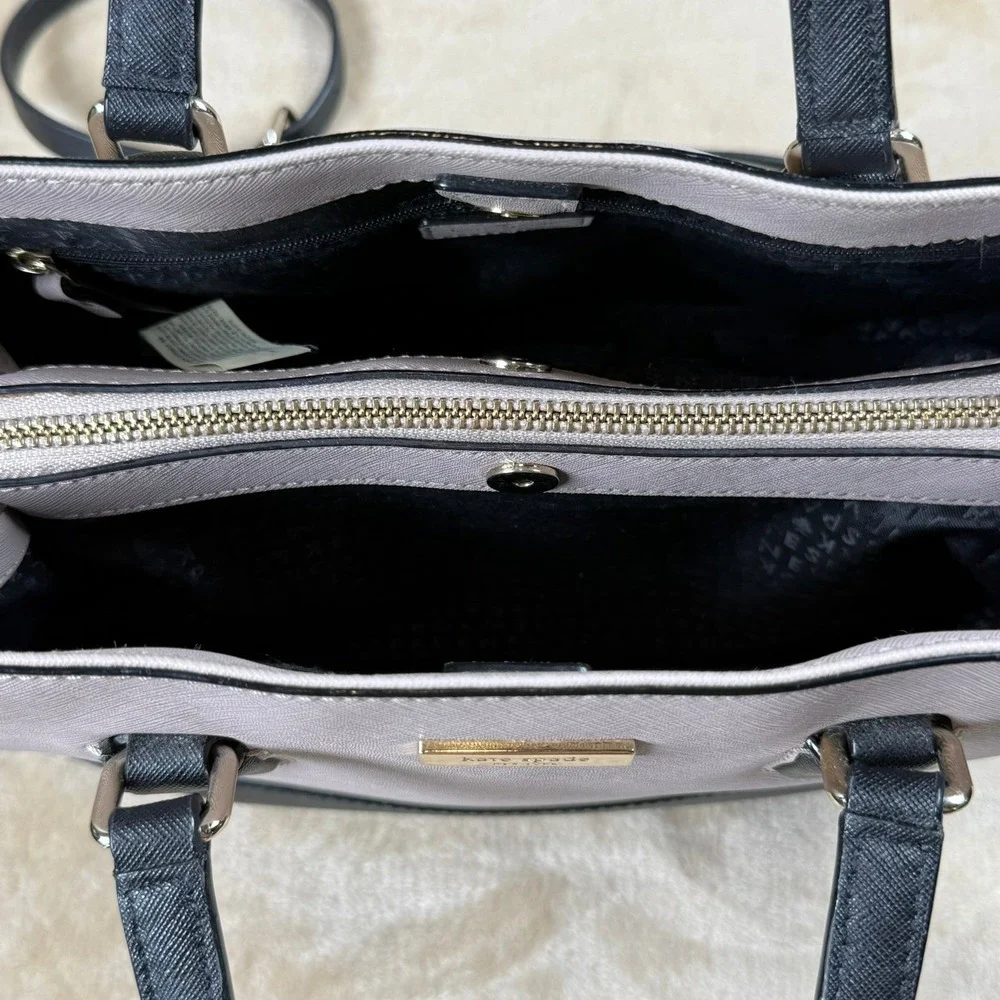 Kate Spade New York Laurel Way Evangelie Satchel Bag Taupe Black Leather
